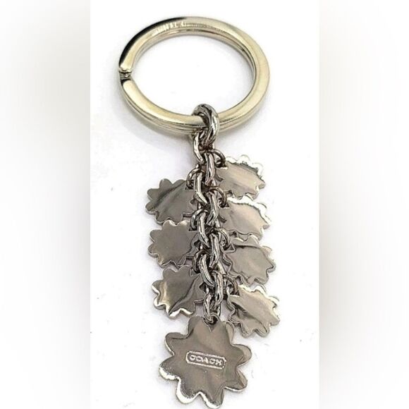 COACH White Cascading Daisies Silver Hardware Keychain FOB Bag/Purse Charm NWOT - Picture 5 of 5